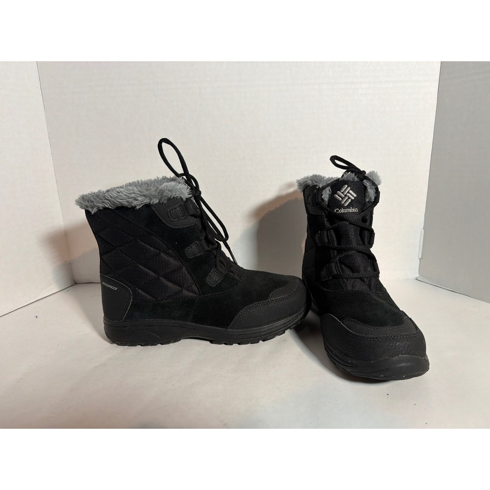 Columbia Ice Maiden II Waterproof Winter Boots Black Faux Fur Trim Womens  8
